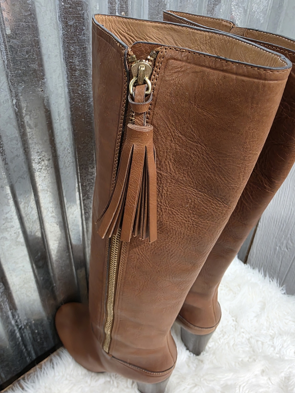 Coach Therese Tall Leather Tassel Zip Boots in Cinnamon Brown - Picture 5 of 12
